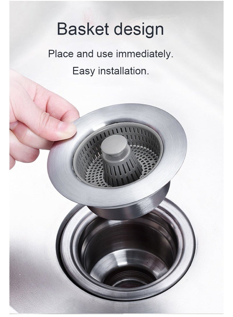 Joybos Sink Drain Filter - 3-in-1 Kitchen Sink Drain Filter and Plug, 304 Stainless Steel Spring-Loading Anti-Clogging Basket Filter, Fast Drain Kitchen Sink Plug for Standard 3-1/2 Inch Drain Holes/7.5-8.7 cm Sink Drains - Image 3